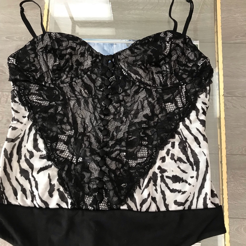 AFRM Zebra and Lace Bustier Bodysuit Small